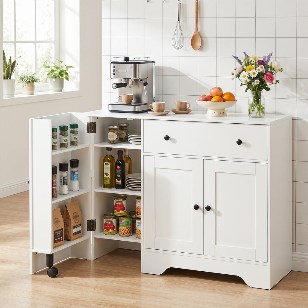 41.5" Modern Coffee Bar Cabinet with Rolling Wheel - White