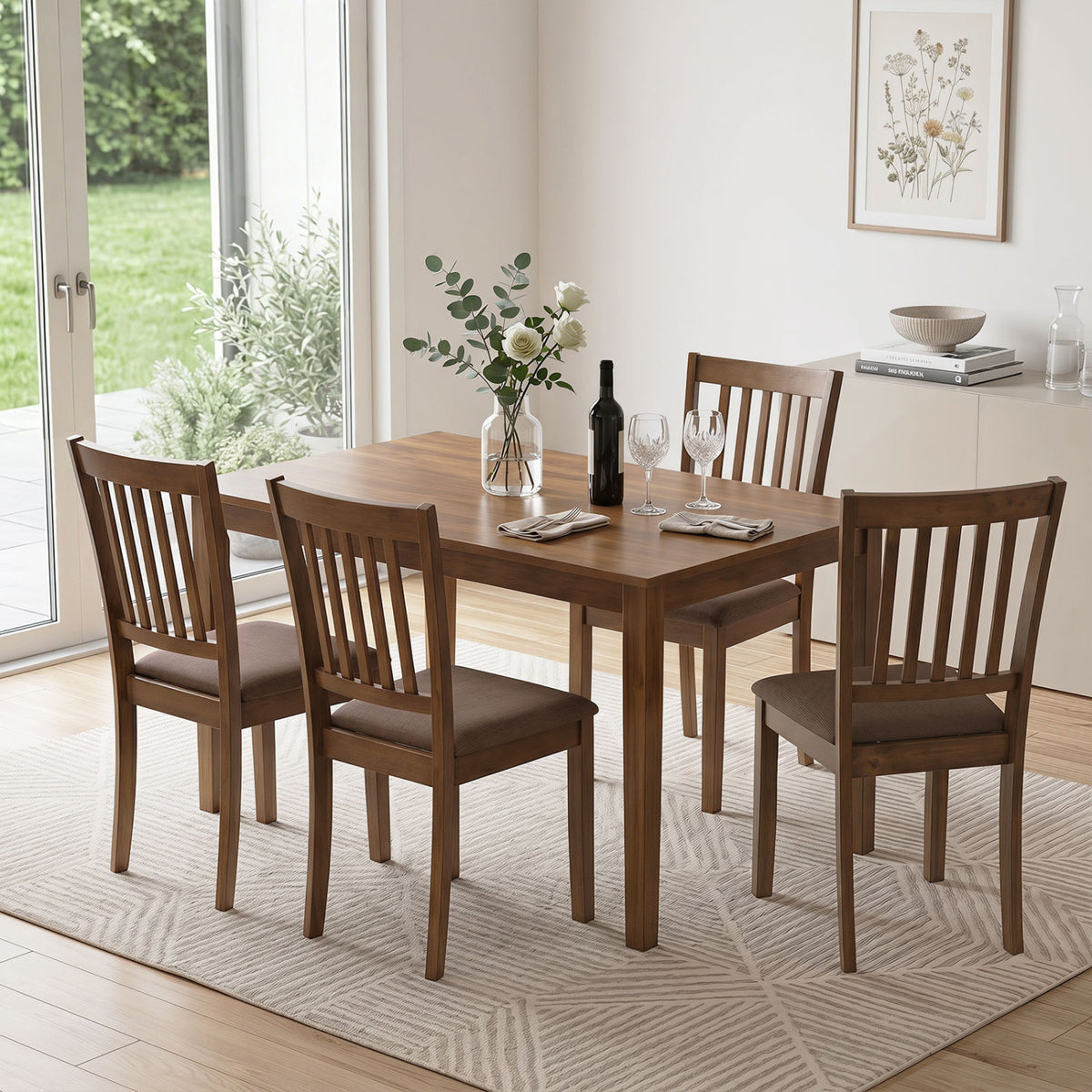 Set of 4 Wooden Upholstered Dining Chairs - Black