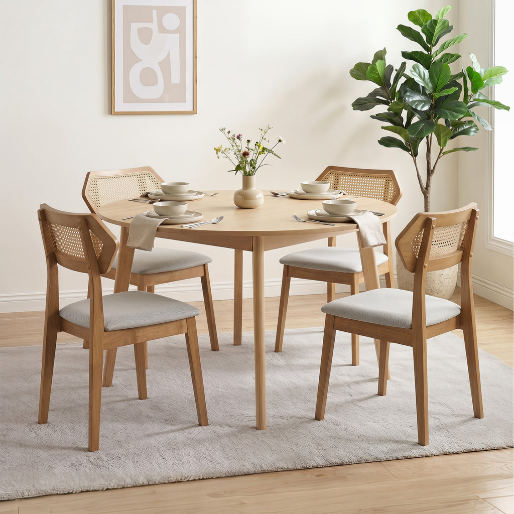 Mid-Century Rattan Dining Chairs Set of 4 - Black