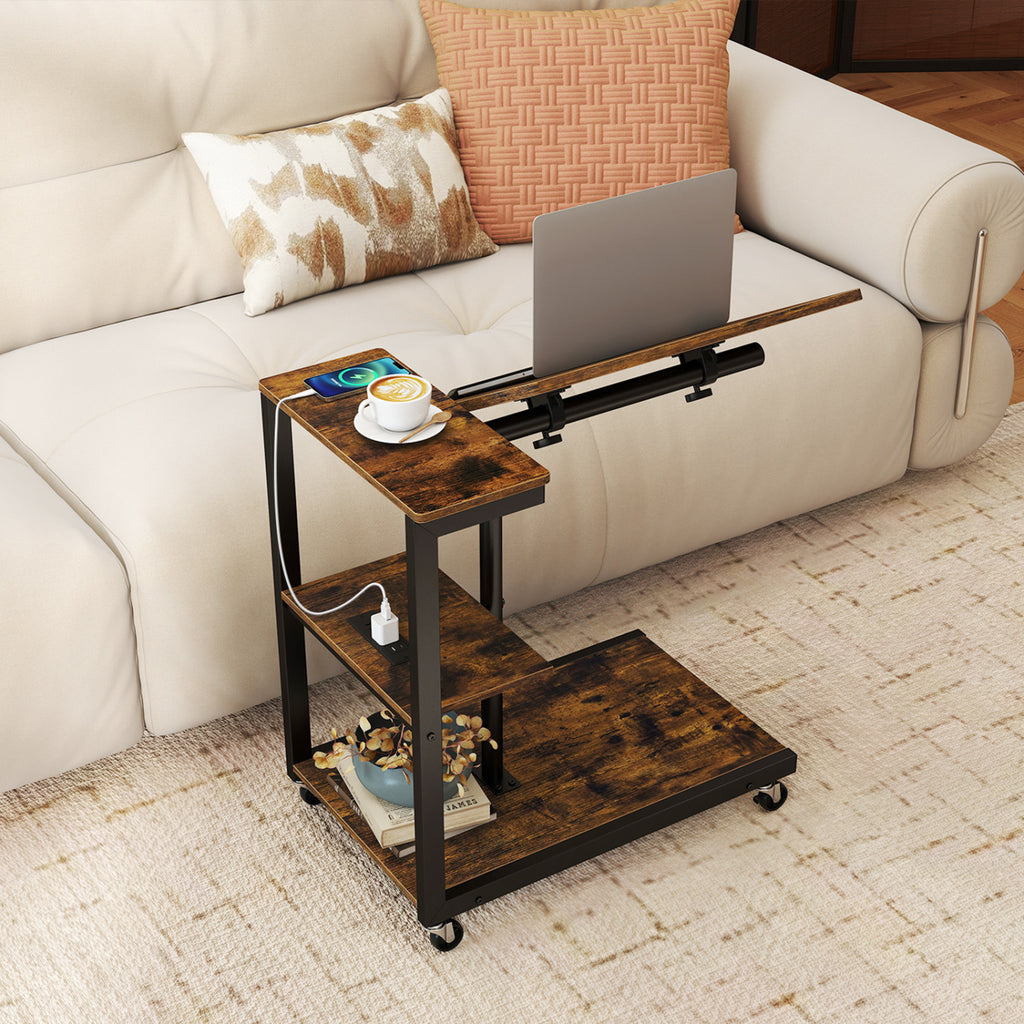 3-Tier Mobile Couch Side Table with Tiltable Top - 1 Piece