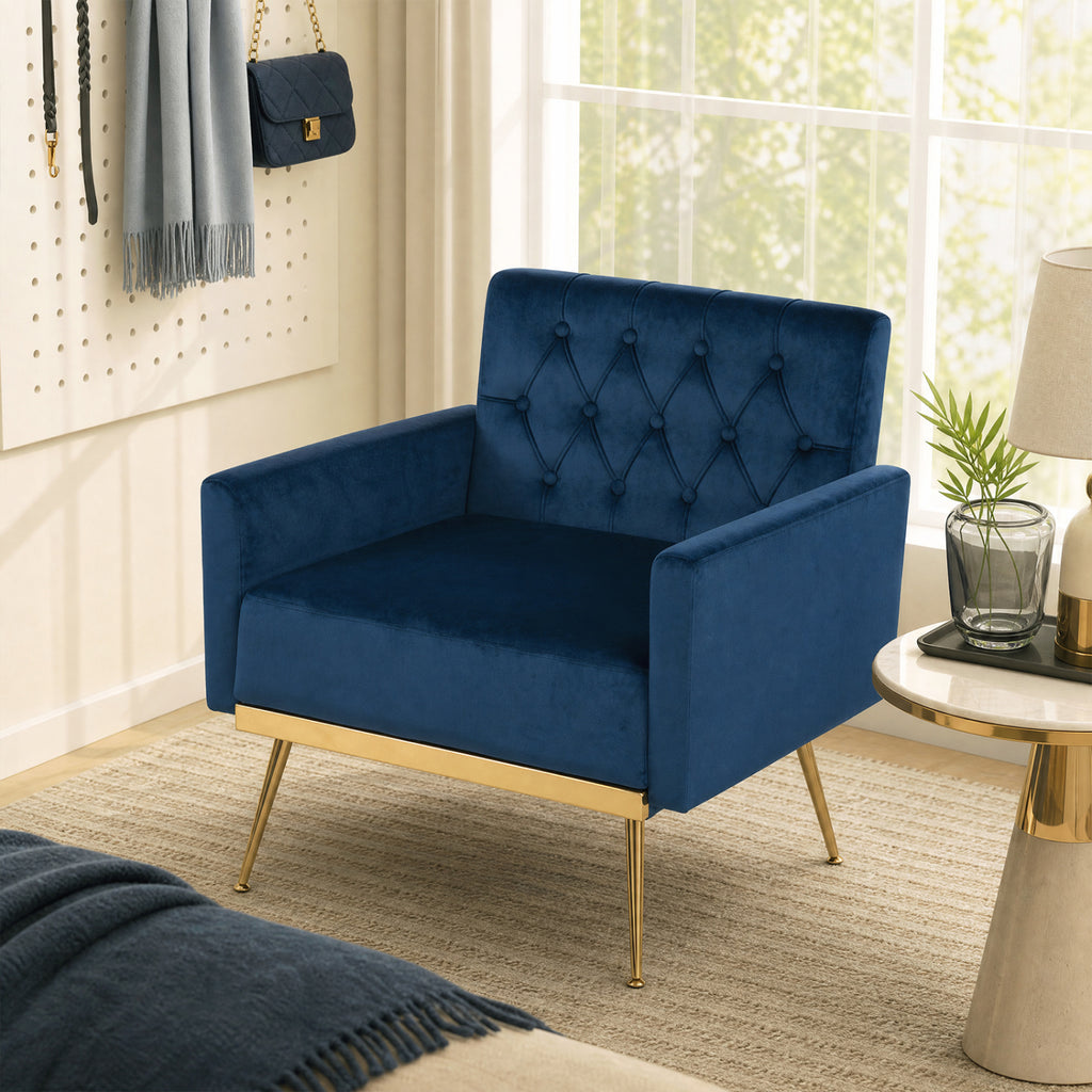 Gray Velvet Accent Chair with Button-Tufted Back