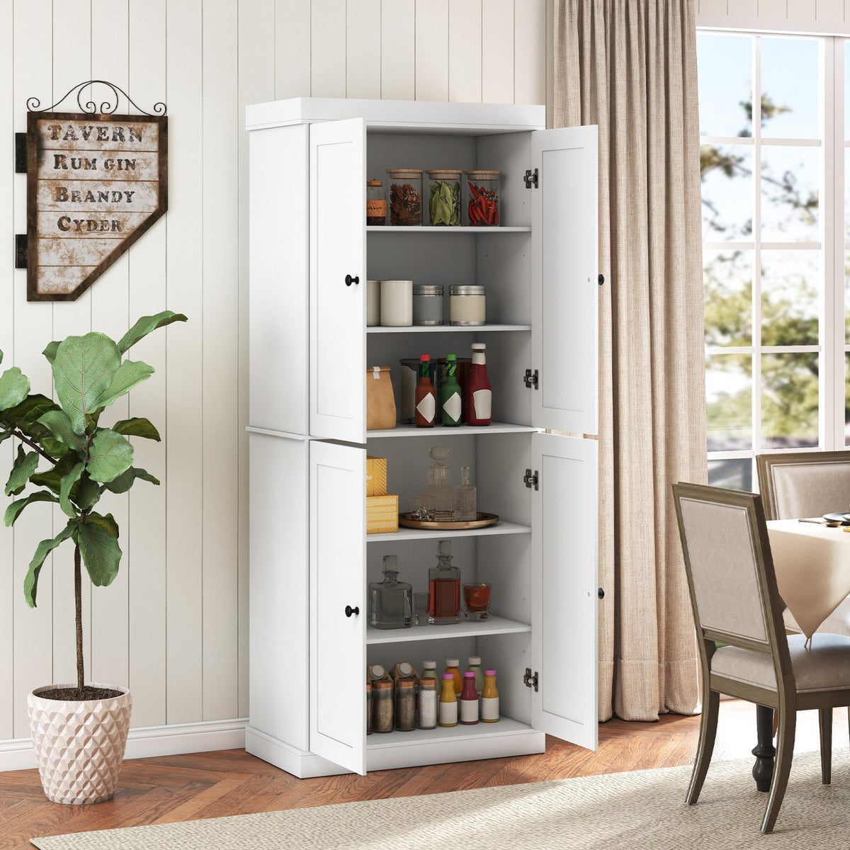 Kitchen Pantry Cabinet with Adjustable Shelves, White