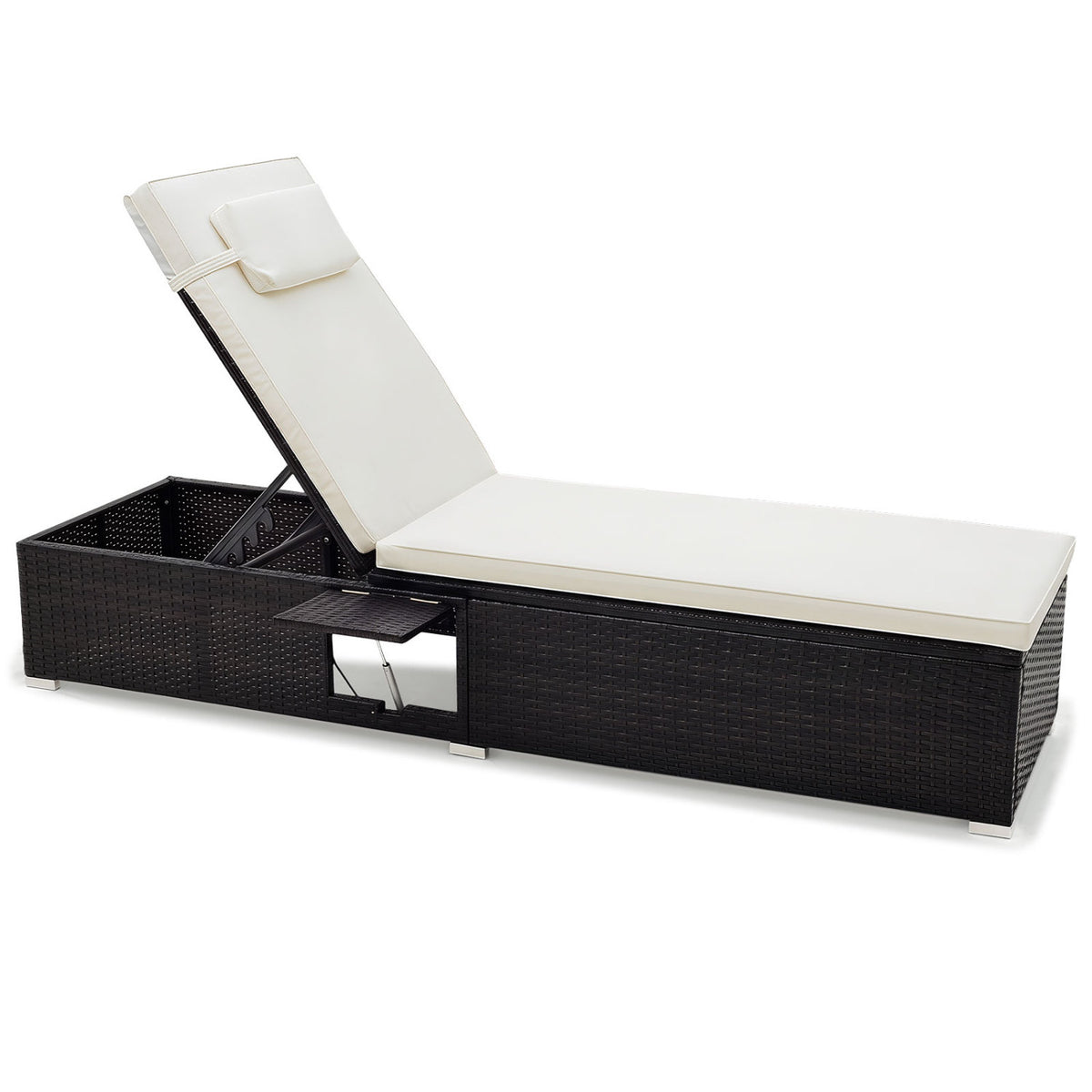 PE Rattan Chaise Lounge with Adjustable Backrest and Foldable Side