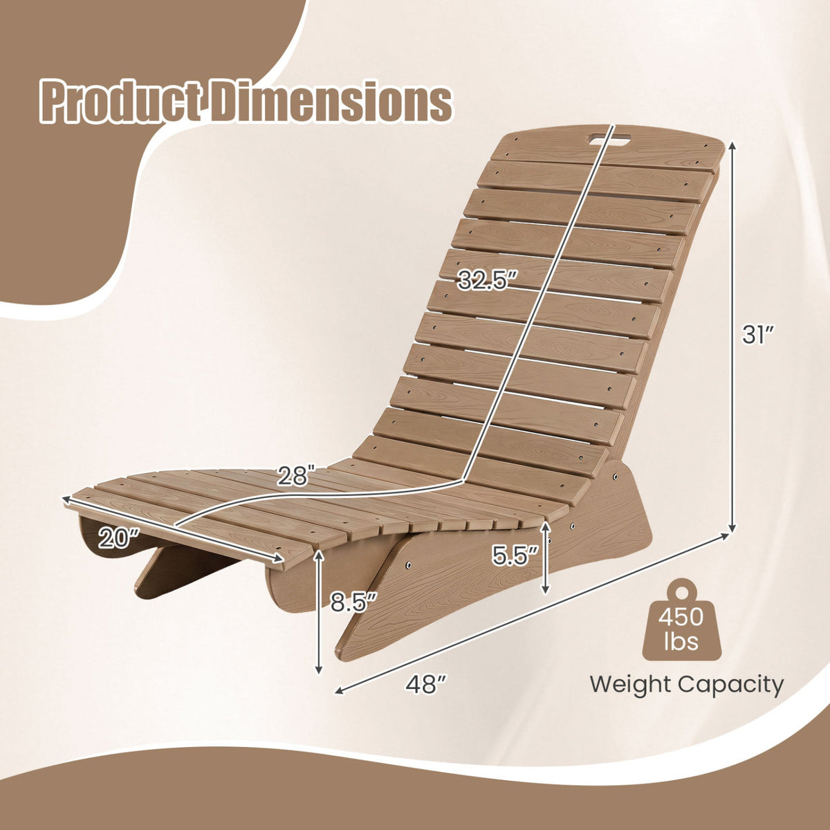 Fade-Resistant Outdoor Lounger with Contoured Shape for Deck Poolside