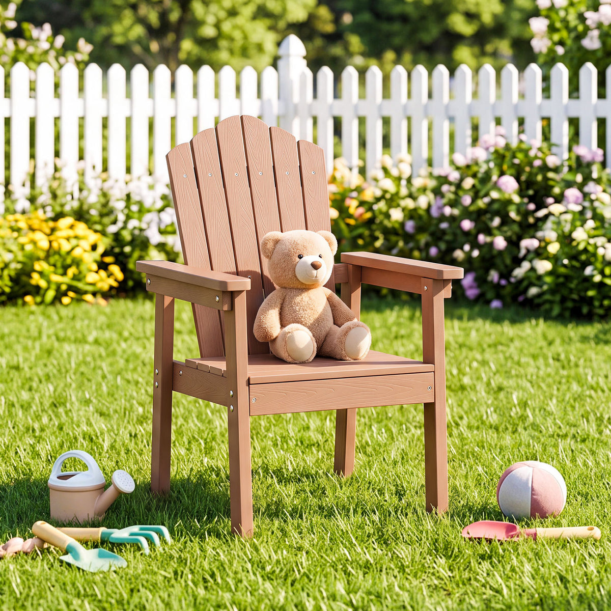 Outdoor Adirondack Chair with High Backrest and Wide Armrests for