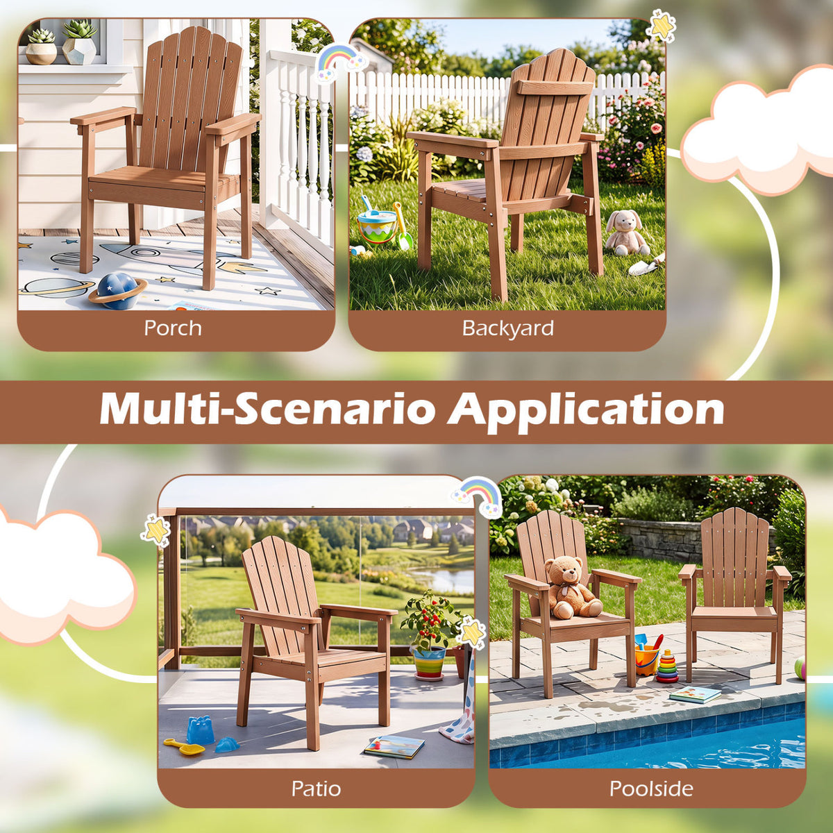 Outdoor Adirondack Chair with High Backrest and Wide Armrests for