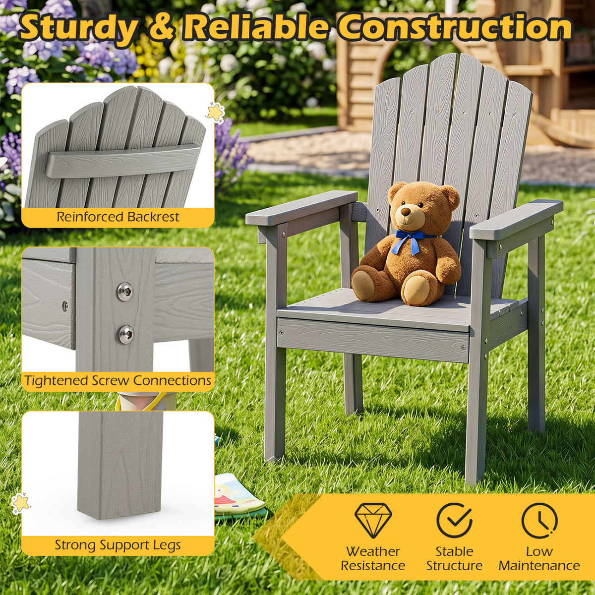 Outdoor Adirondack Chair with High Backrest and Wide Armrests for
