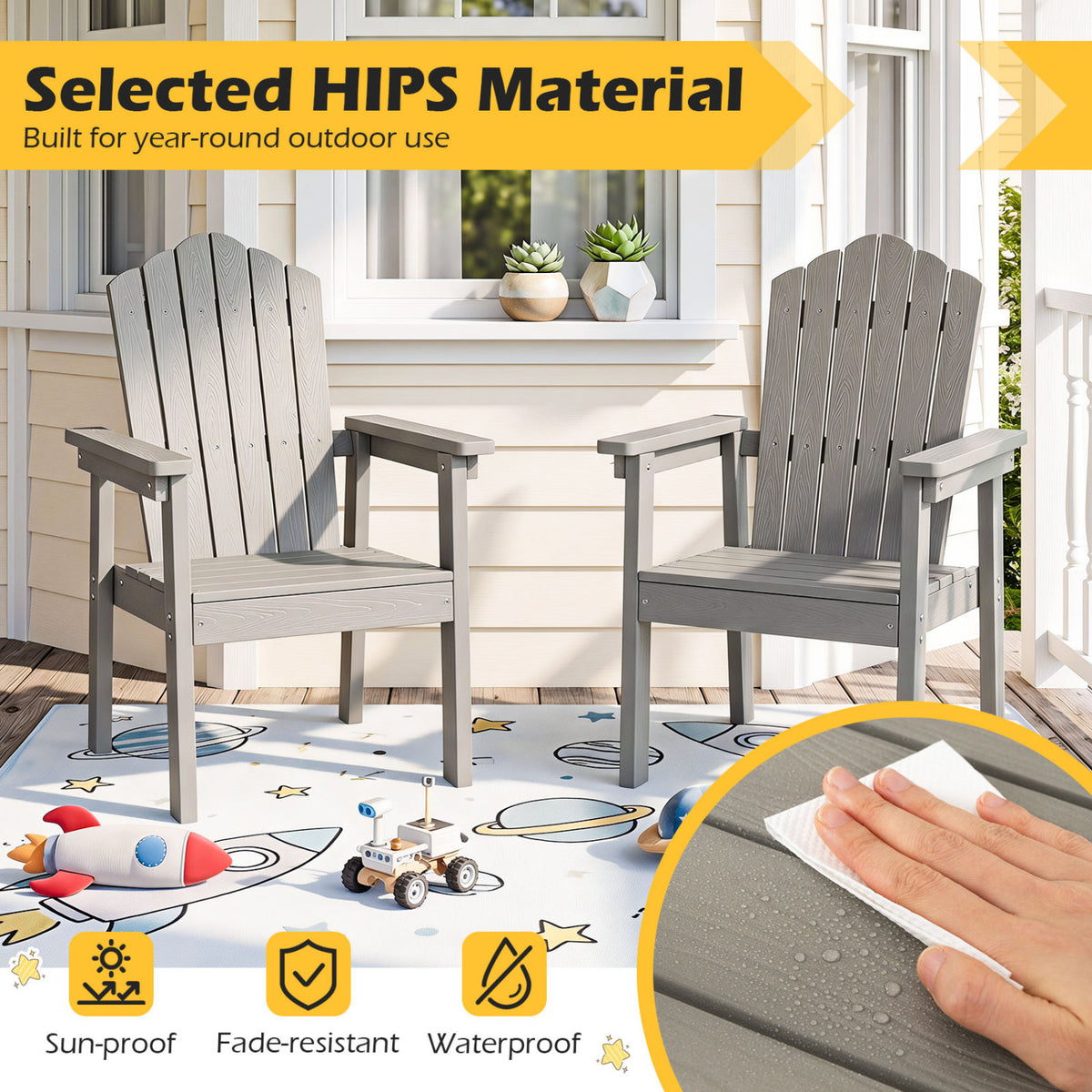 Outdoor Adirondack Chair with High Backrest and Wide Armrests for