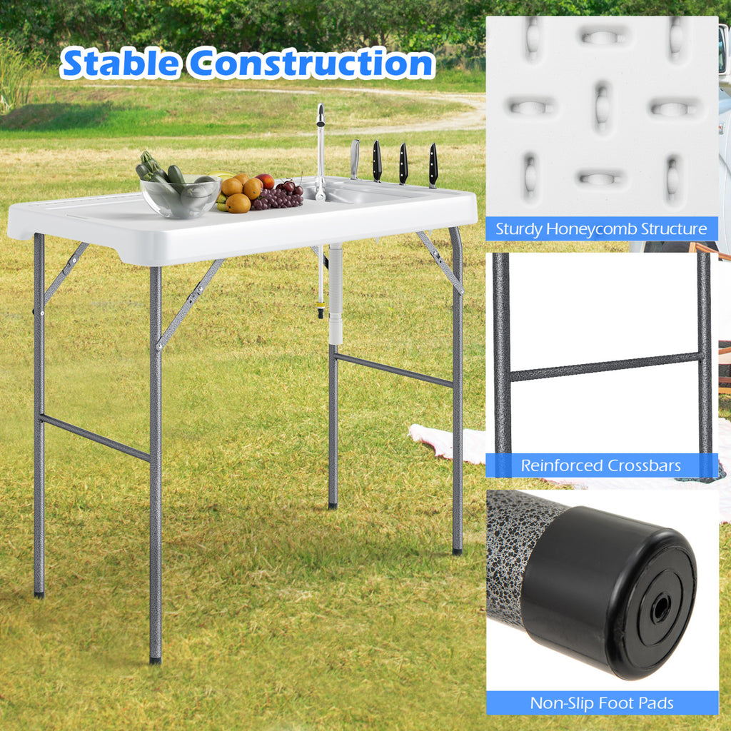 Folding Fish Cleaning Table with Rotatable Faucet & Drainage Hose for