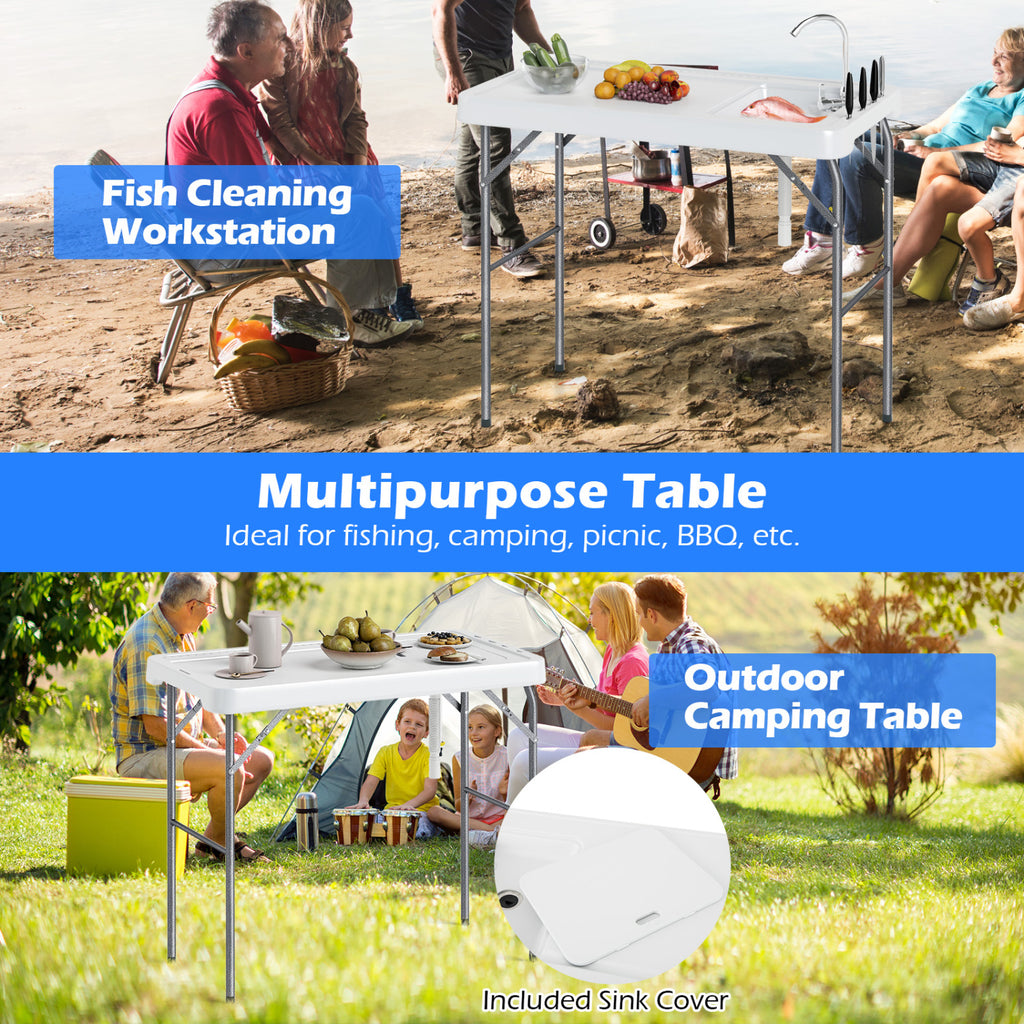 Folding Fish Cleaning Table with Rotatable Faucet & Drainage Hose for