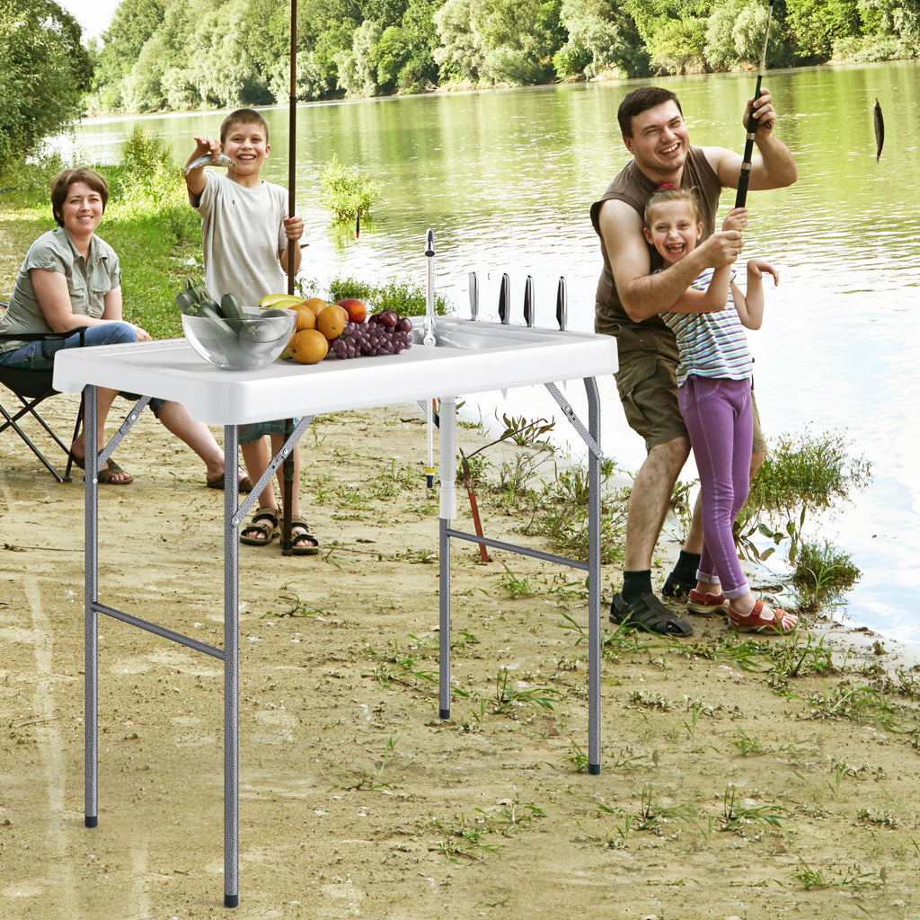 Folding Fish Cleaning Table with Rotatable Faucet & Drainage Hose for