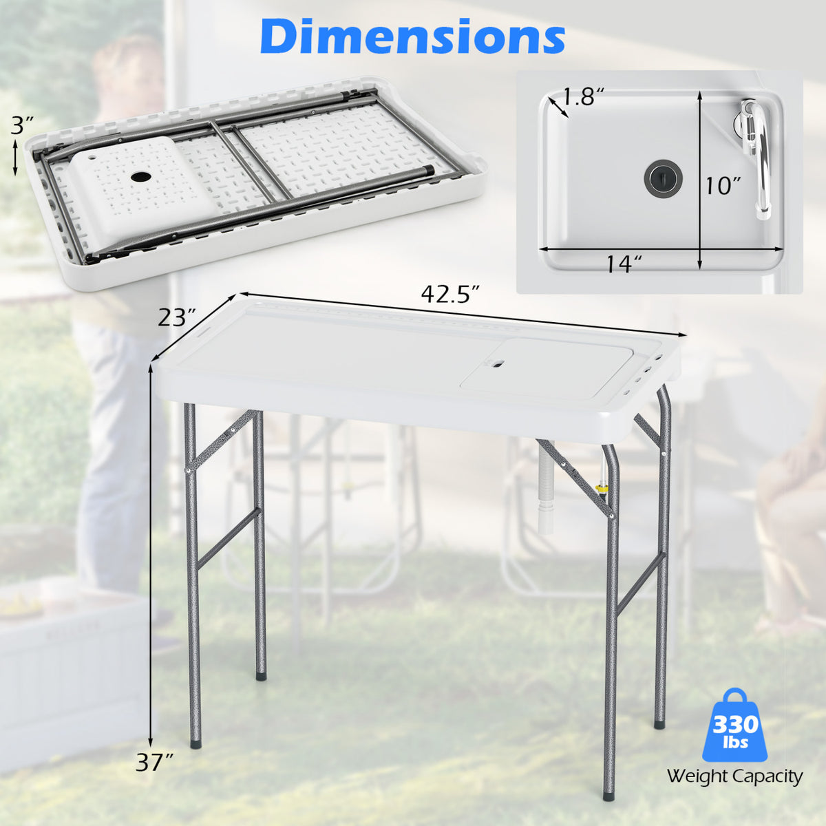 Folding Fish Cleaning Table with Rotatable Faucet & Drainage Hose for