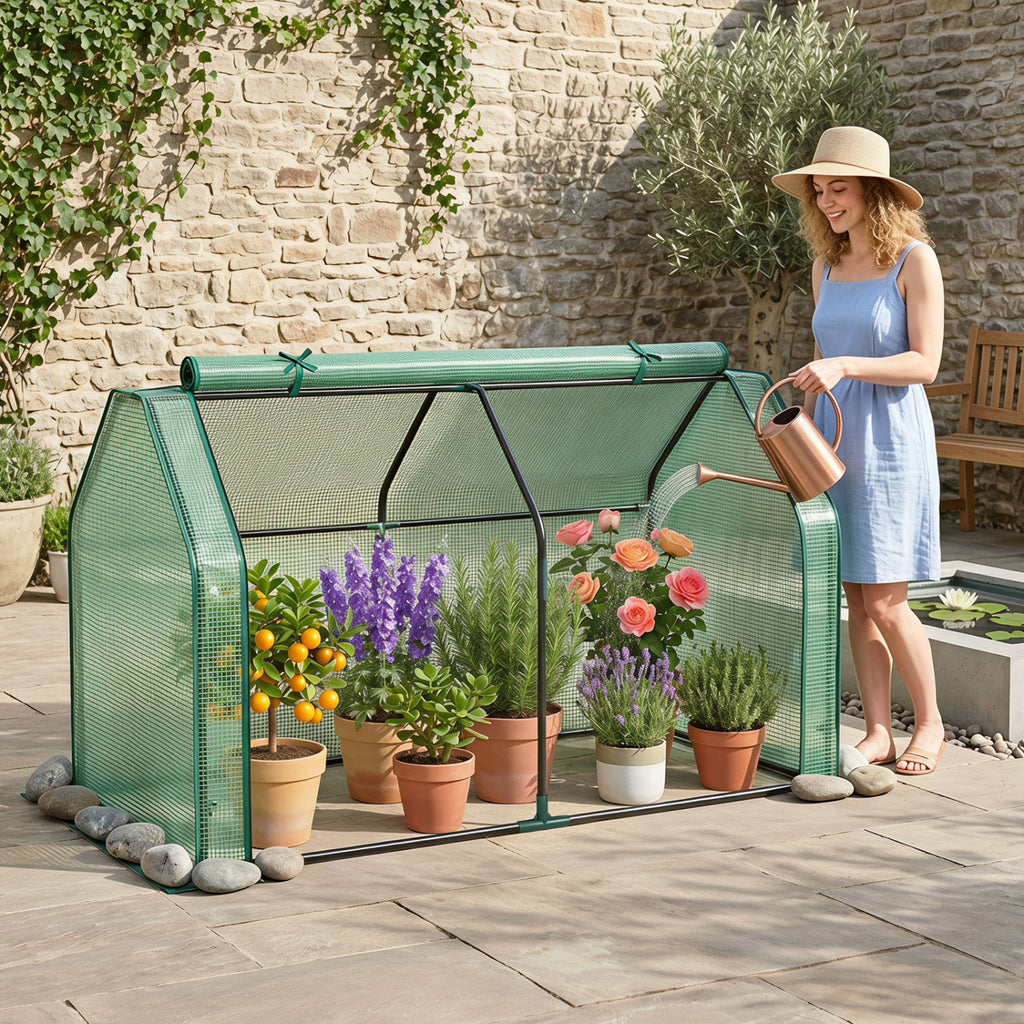 Portable Mini Greenhouse, Small Garden Greenhouse with PE Cover and