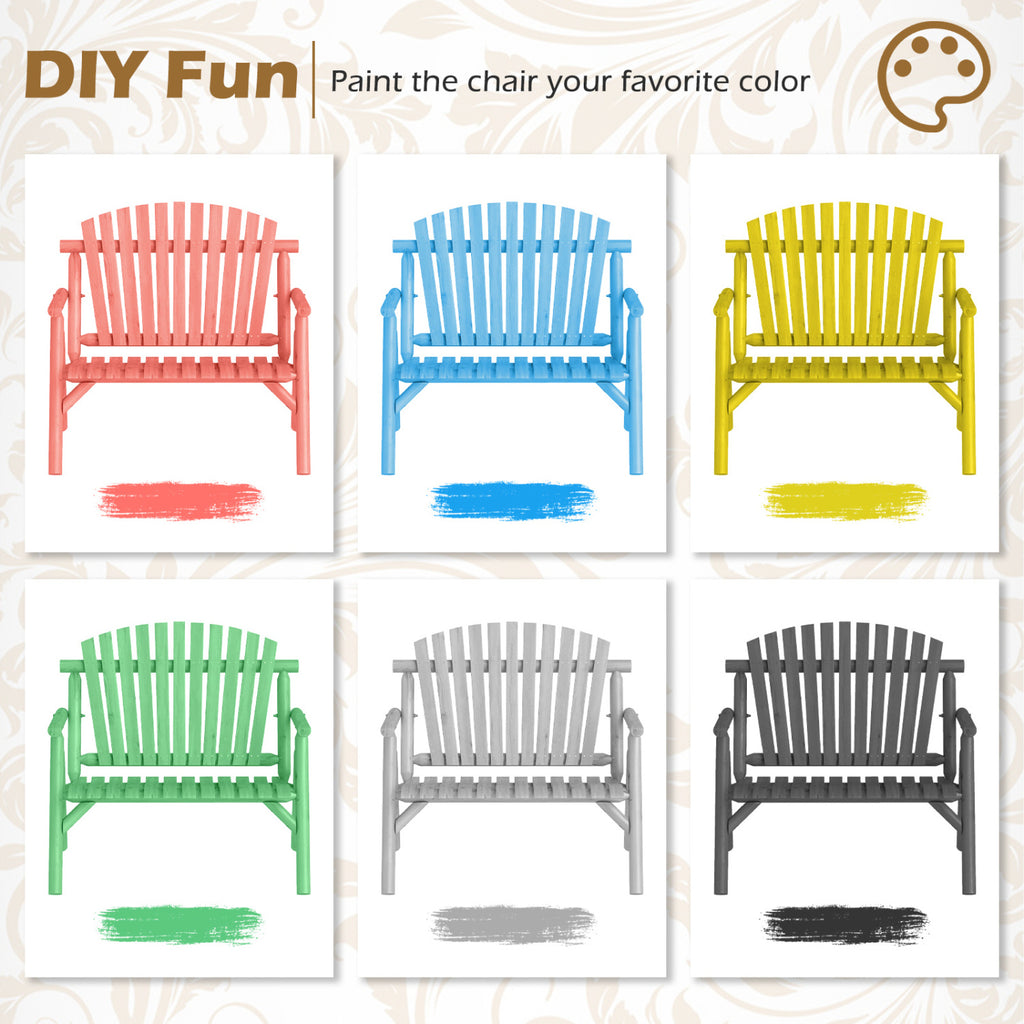 2-Person Log Wood Patio Bench with Slatted Backrest for Deck Backyard