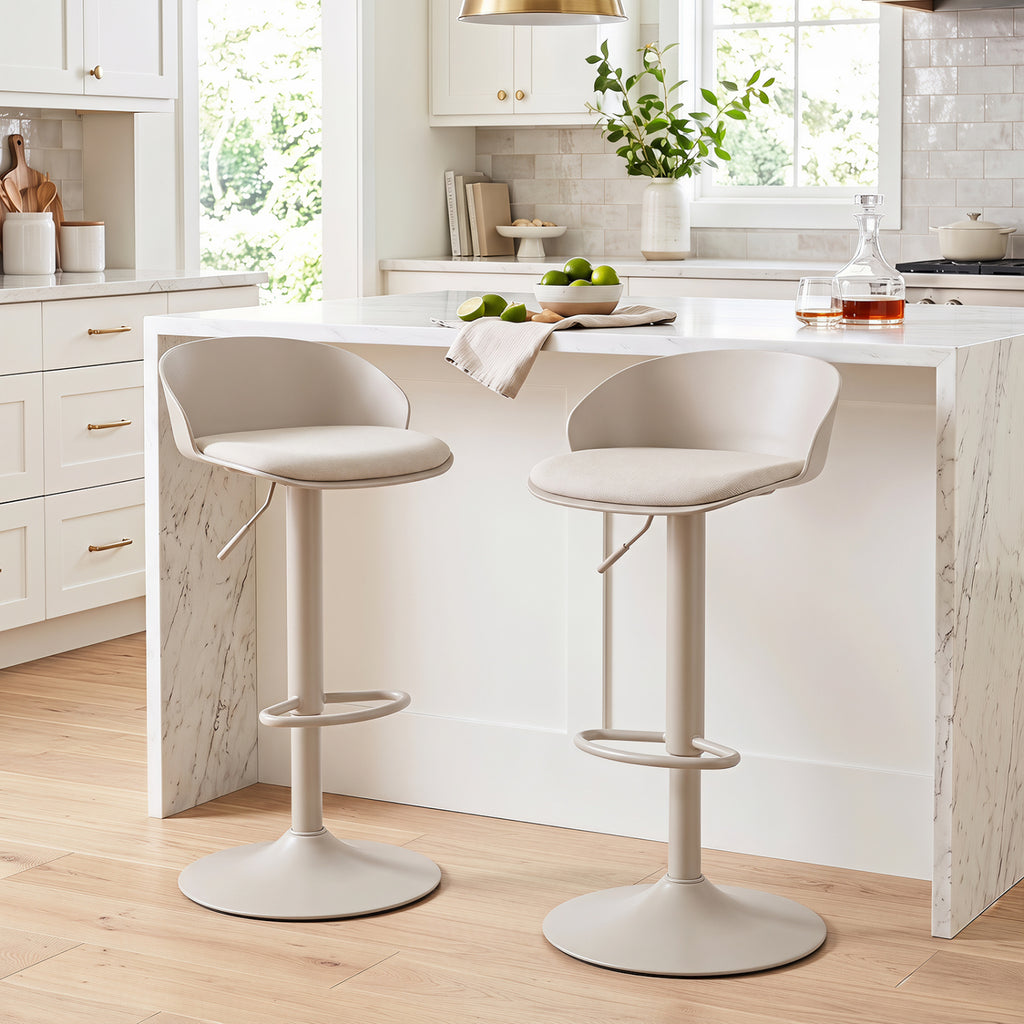 Adjustable Swivel Bar Stools Set of 2 - Cream White, 24-32.5in
