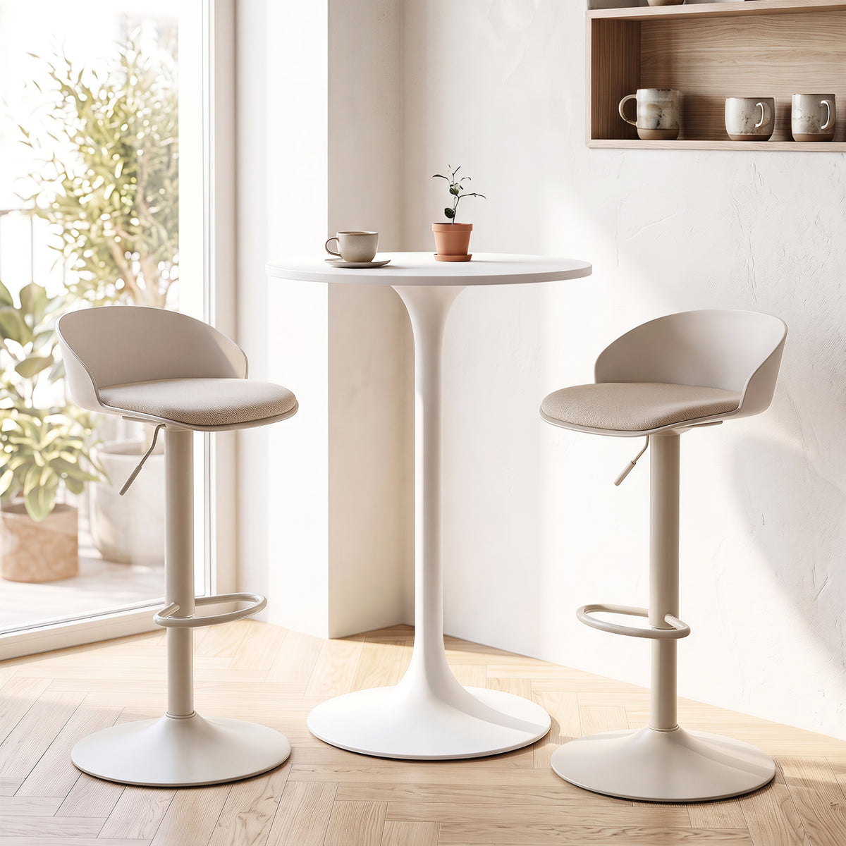 Adjustable Swivel Bar Stools Set of 2 - Cream White, 24-32.5in
