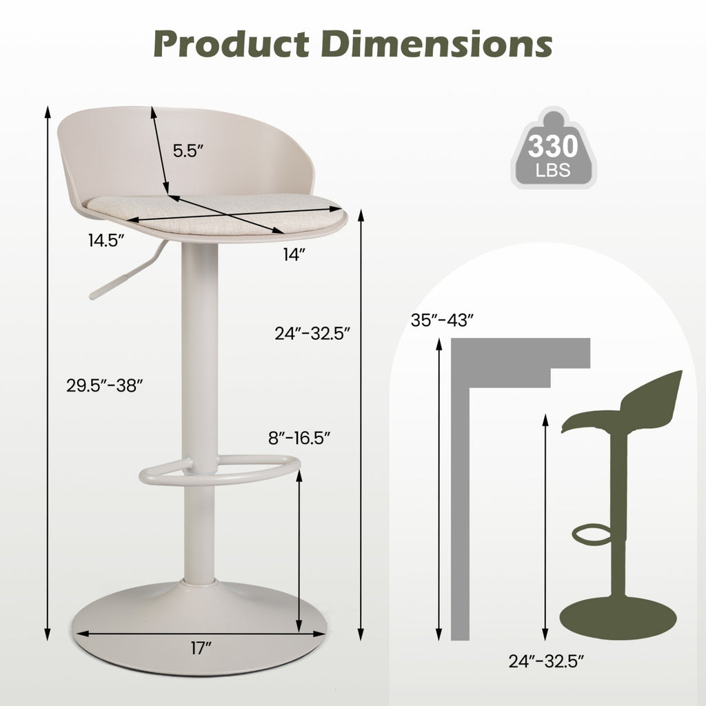 Adjustable Swivel Bar Stools Set of 2 - Cream White, 24-32.5in