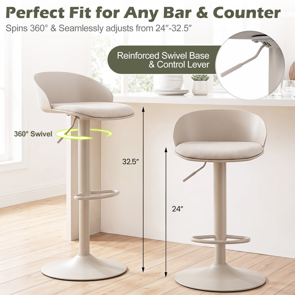 Adjustable Swivel Bar Stools Set of 2 - Cream White, 24-32.5in
