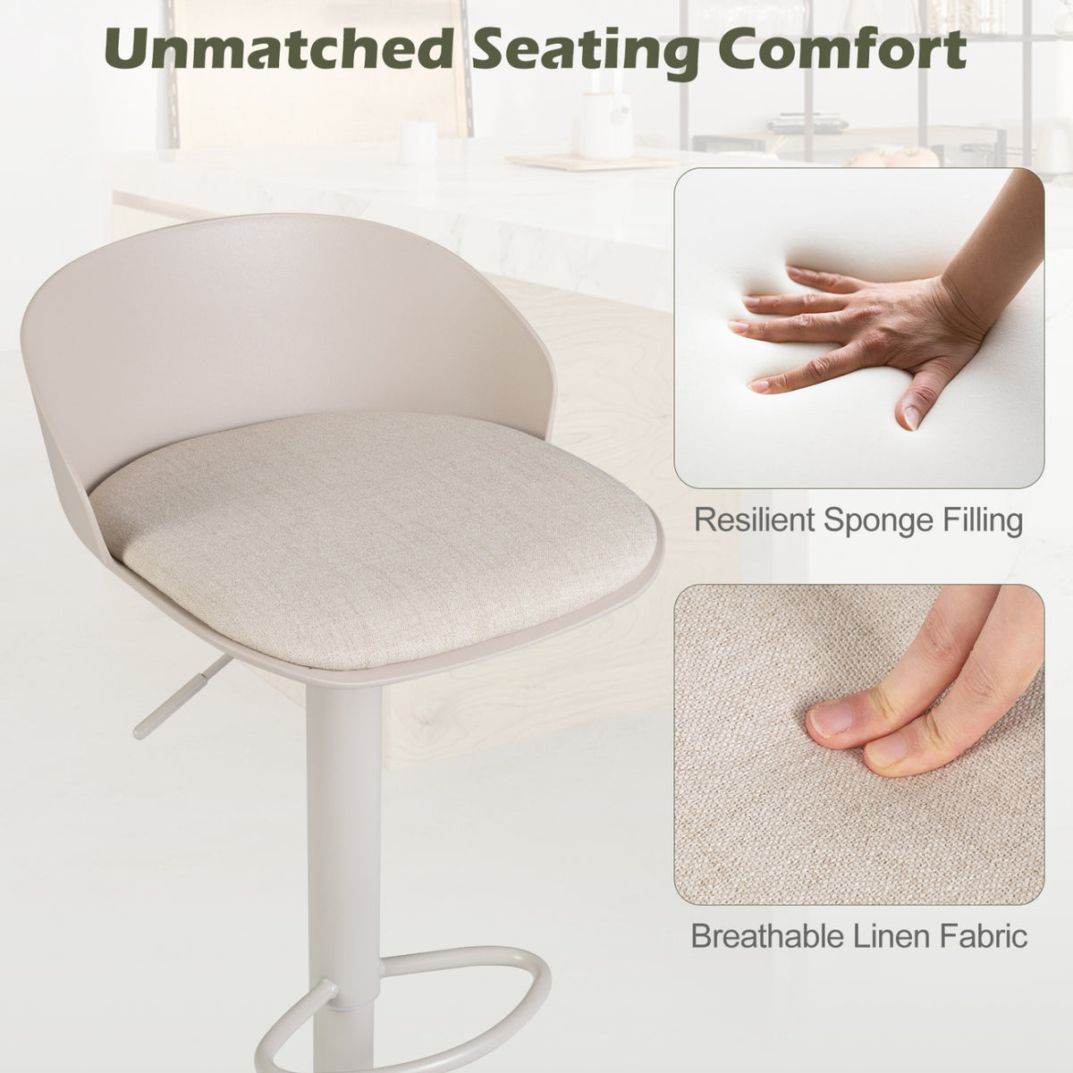 Adjustable Swivel Bar Stools Set of 2 - Cream White, 24-32.5in