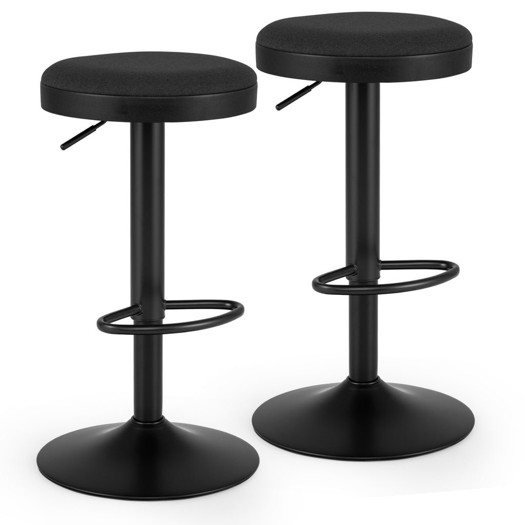Set of 4 Kitchen Bar Stools Adjustable Height Padded - Black