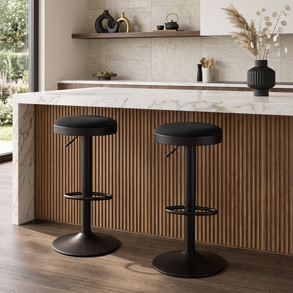 Kitchen Bar Stools Set of 2 Adjustable Height White