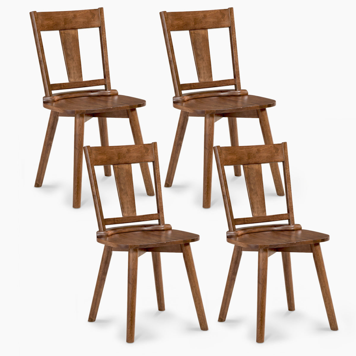 Dining Chairs Set of 4, Walnut - Solid Wood Backrest