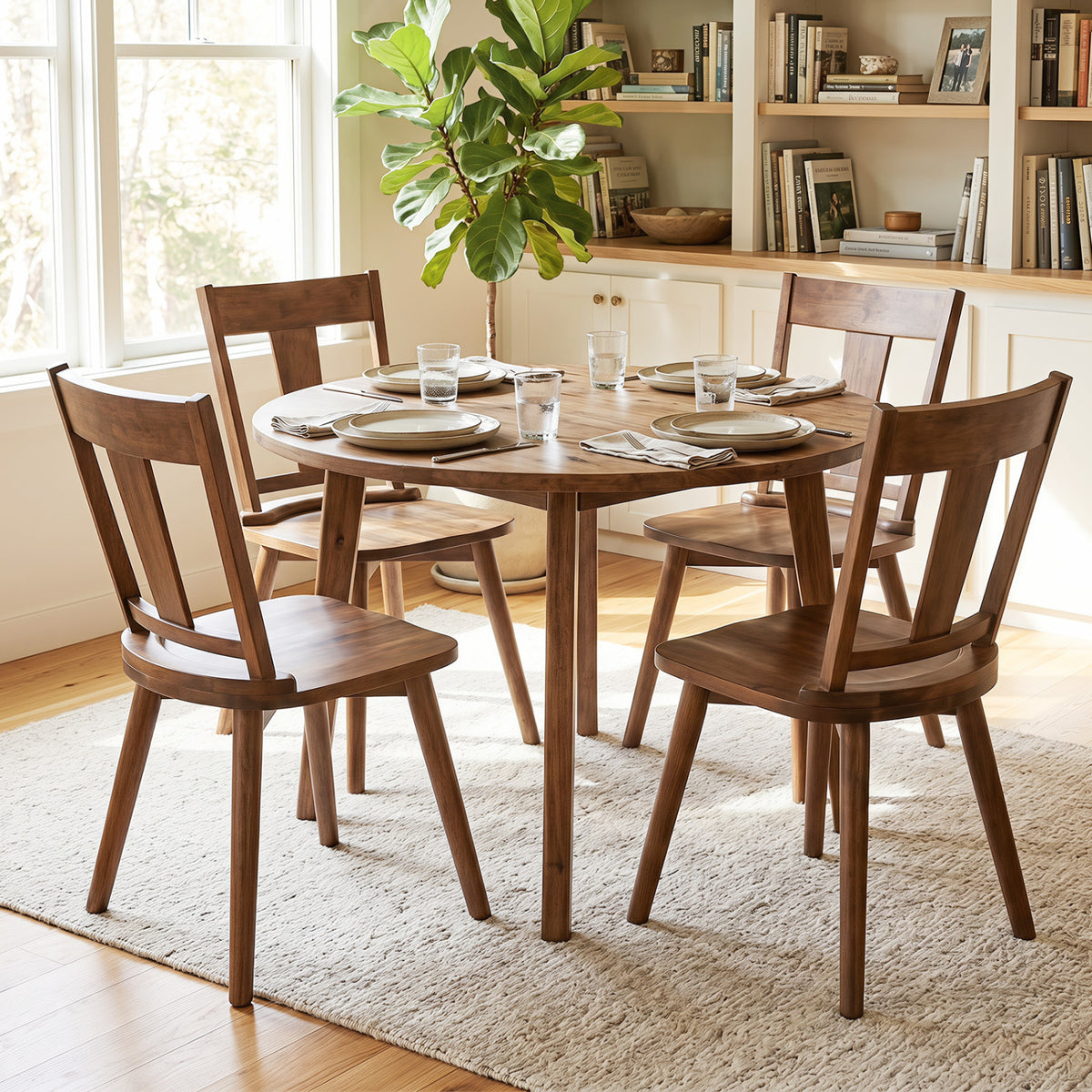 Dining Chairs Set of 4, Walnut - Solid Wood Backrest
