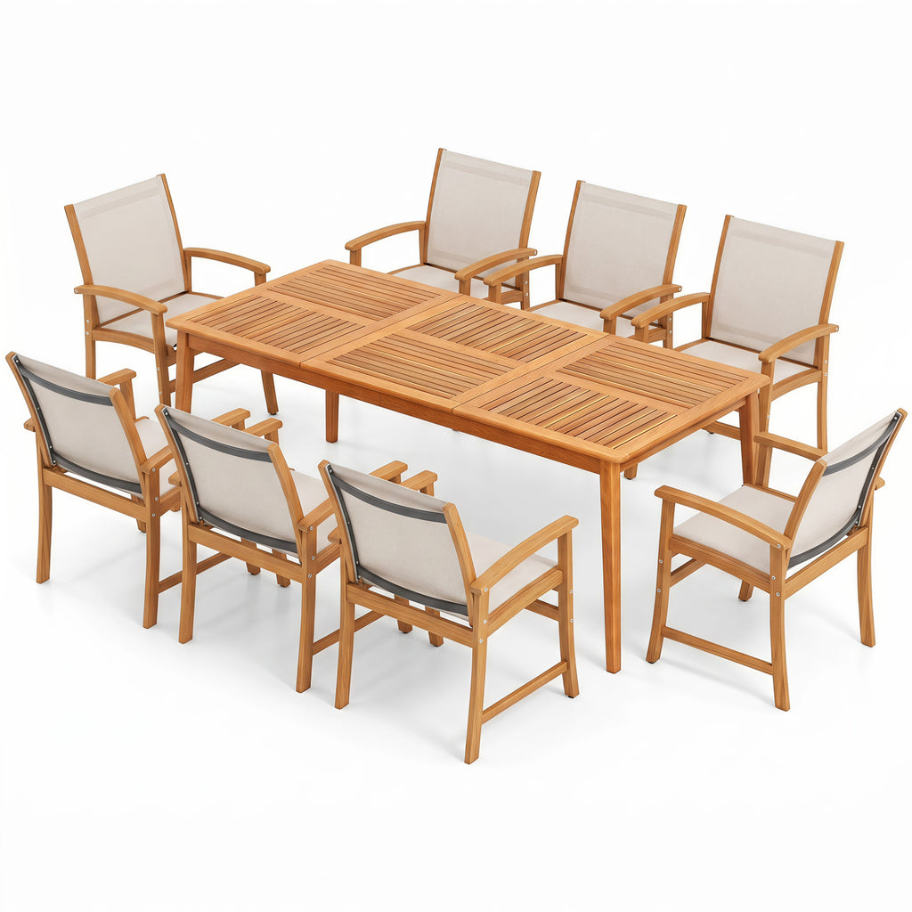 9-Piece Acacia Wood Patio Dining Set with Umbrella Hole - Style 2