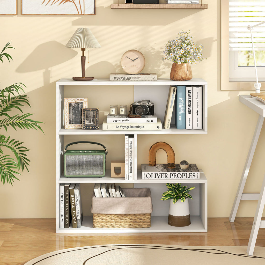 Concave Bookshelf with 3 Open Shelves & Anti-Toppling Device for