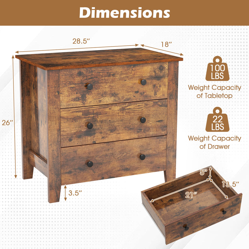 3-Drawer Dresser Chest, Brown – Bedside Table