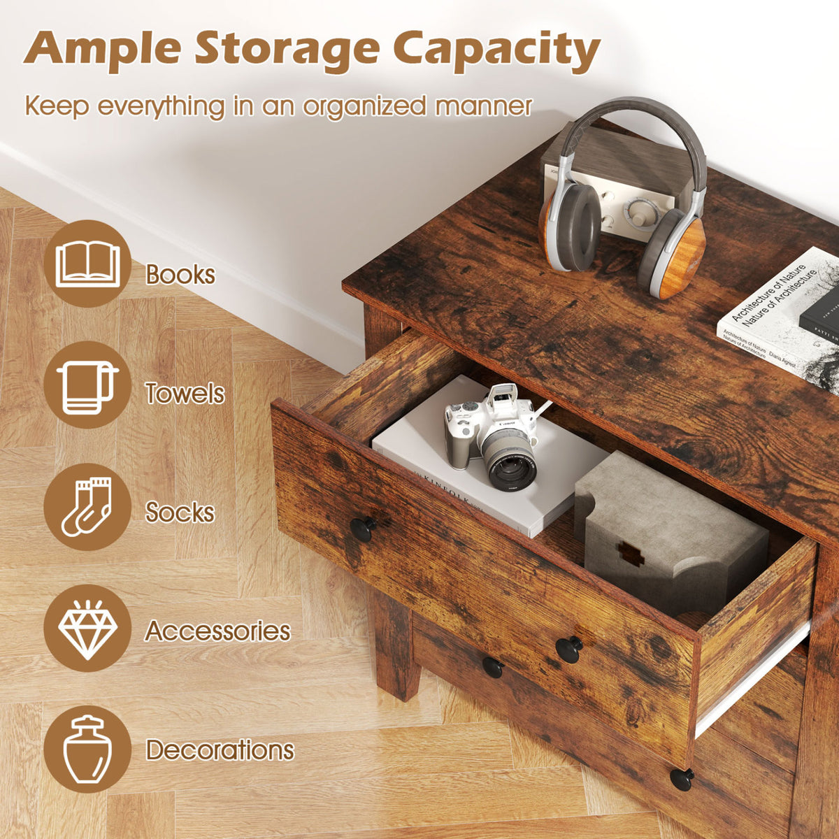 3-Drawer Dresser Chest, Brown – Bedside Table