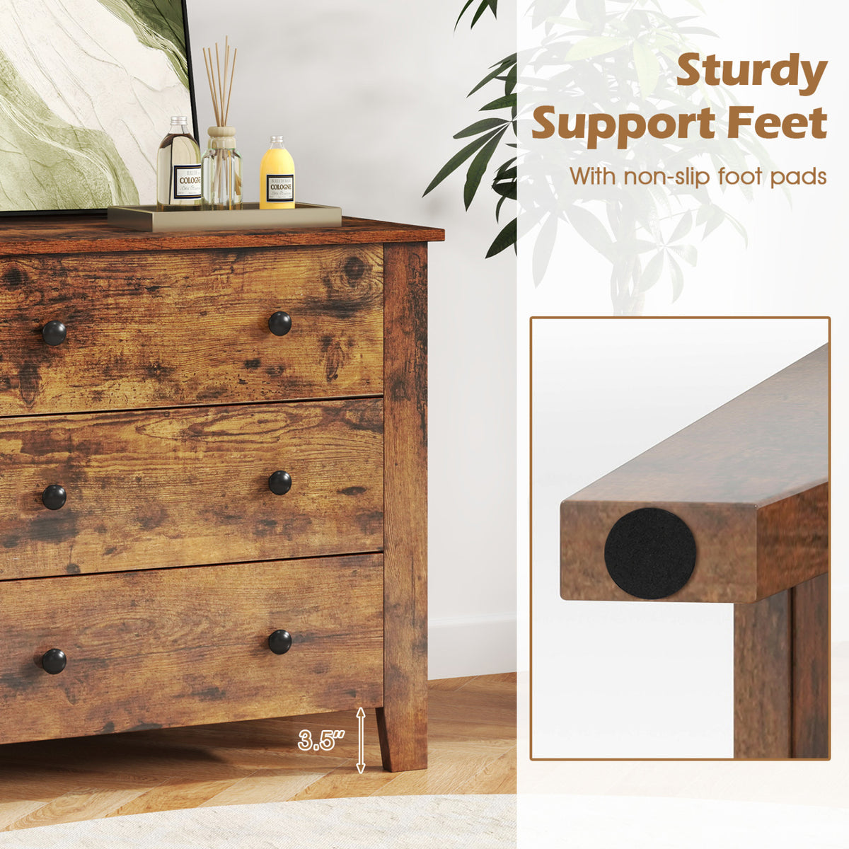 3-Drawer Dresser Chest, Brown – Bedside Table
