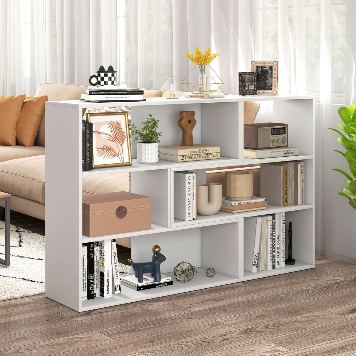 Concave & Convex Bookshelf with 3 Open Shelves - White