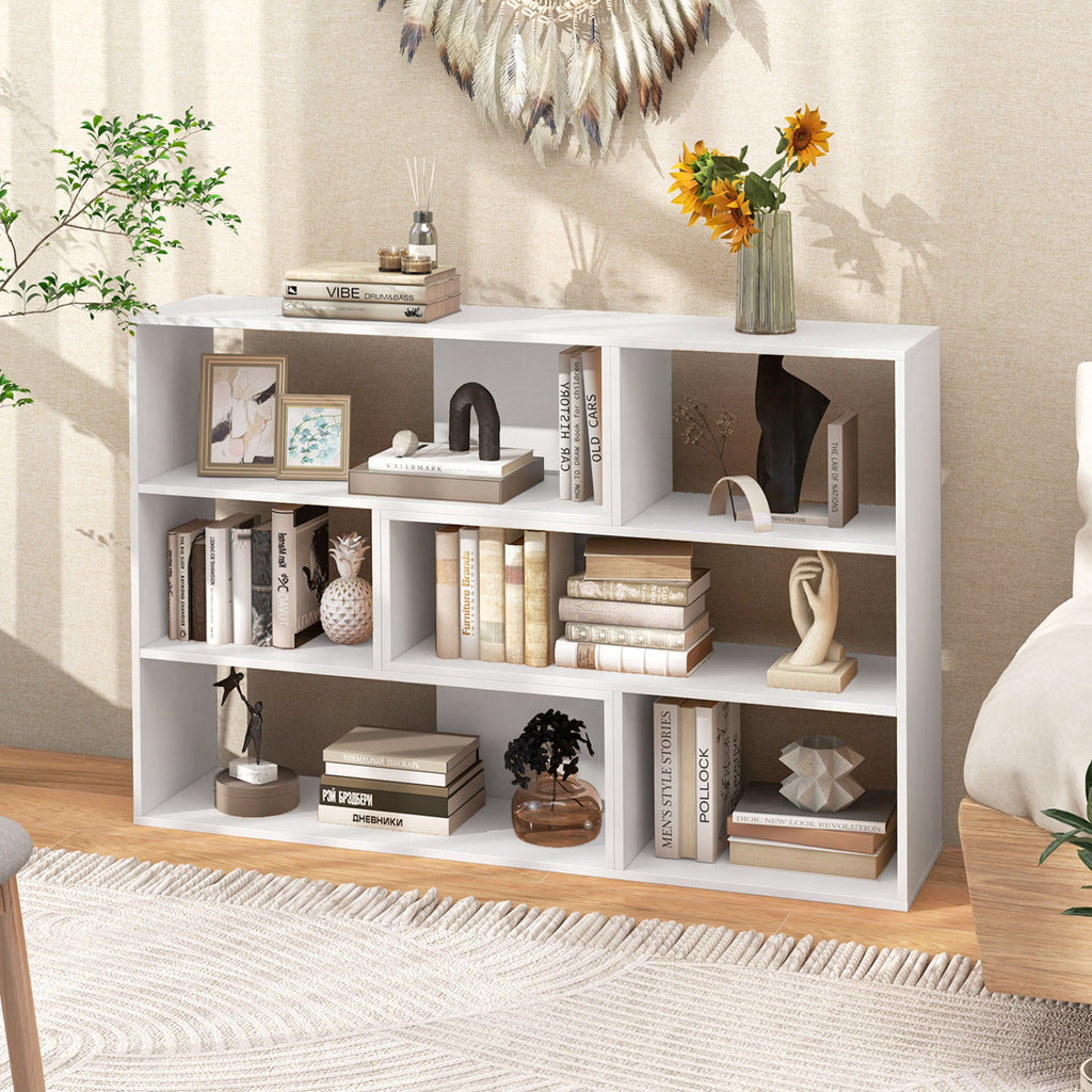 Concave & Convex Bookshelf with 3 Open Shelves - White