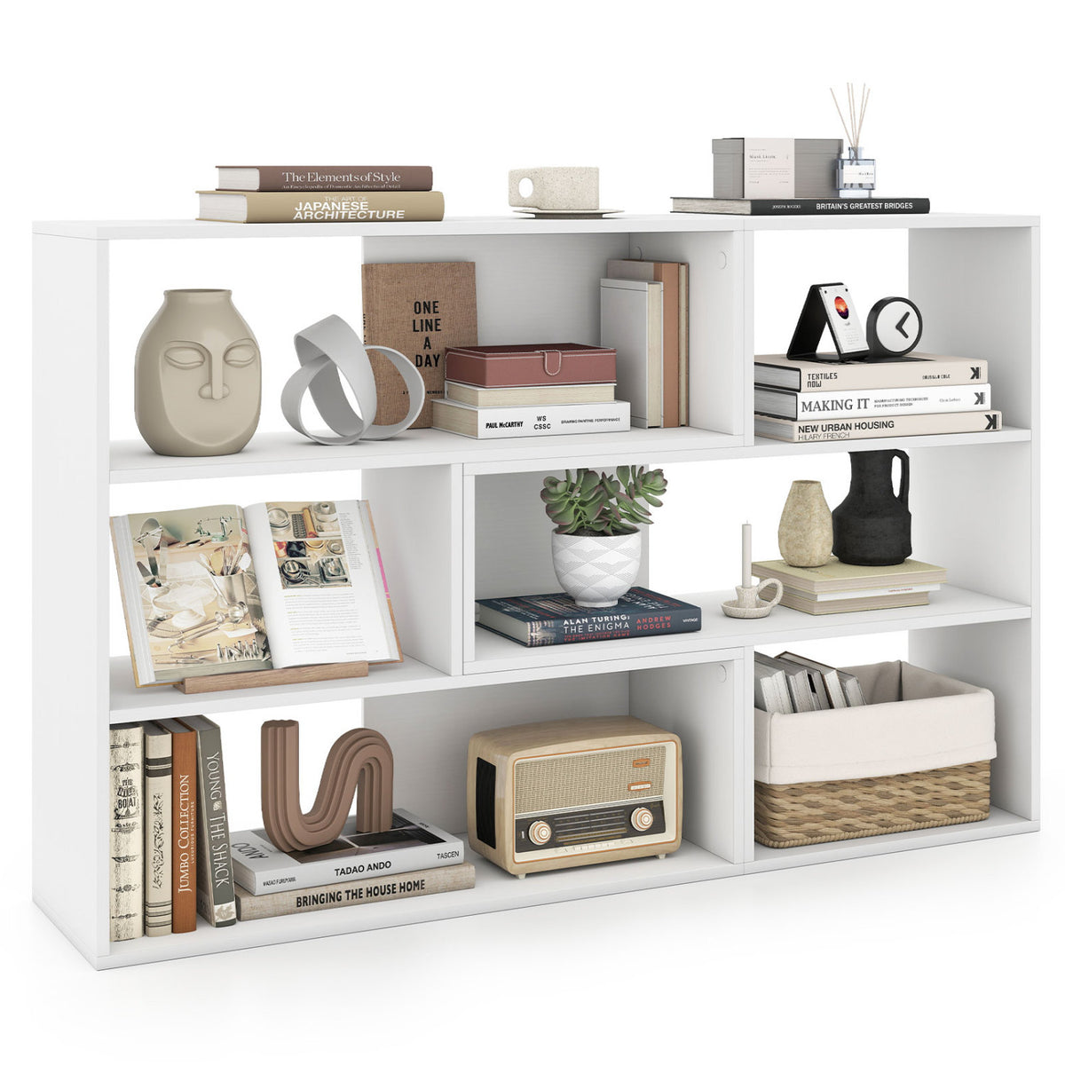 Concave & Convex Bookshelf with 3 Open Shelves - White