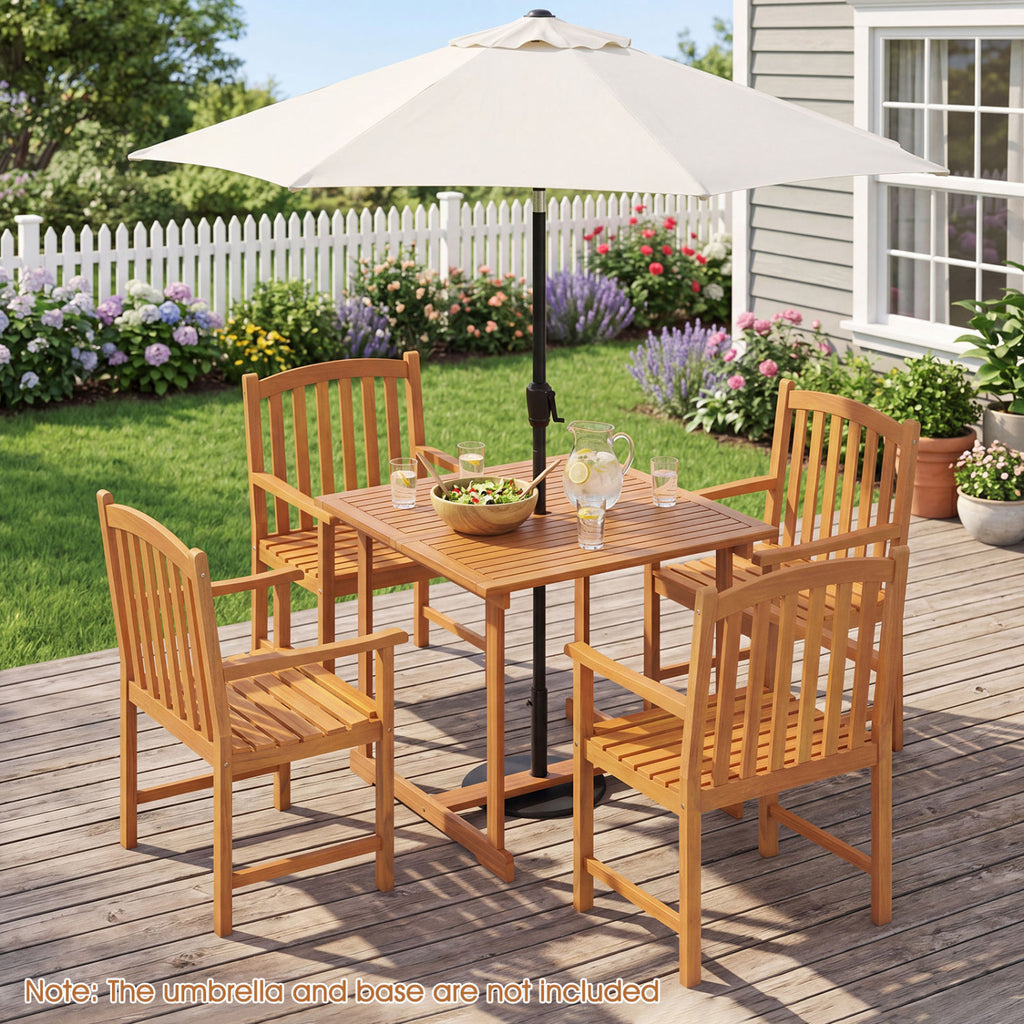 5-Piece Outdoor Square Patio Dining Set for 4 with Acacia Table &
