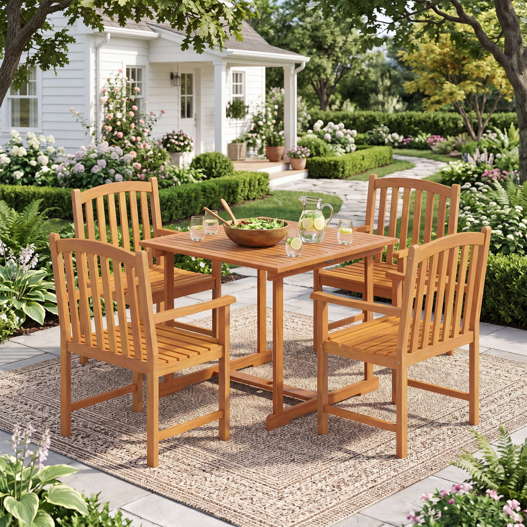 5-Piece Outdoor Square Patio Dining Set for 4 with Acacia Table &
