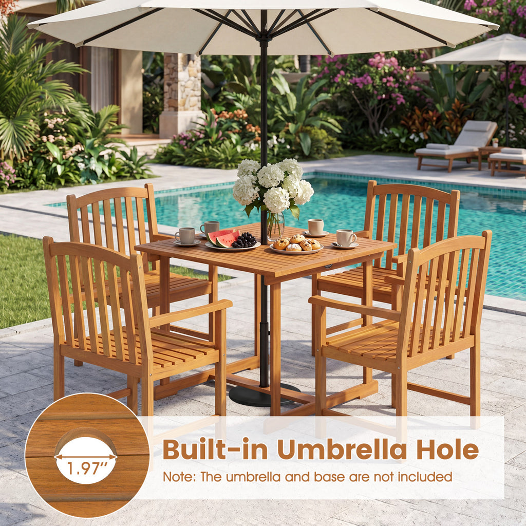 5-Piece Outdoor Square Patio Dining Set for 4 with Acacia Table &