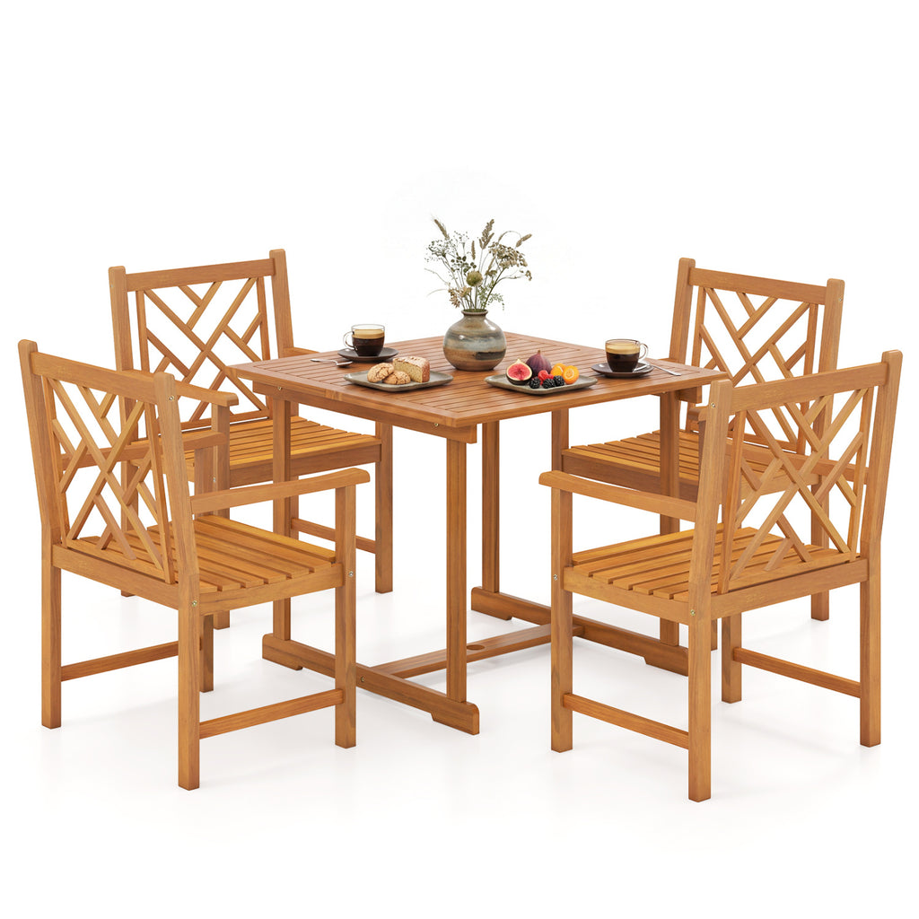 5-Piece Acacia Wood Patio Dining Set with 4 Chairs – Style C