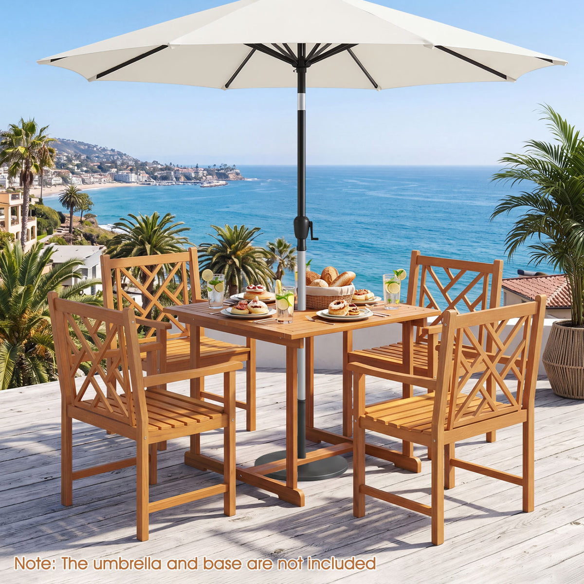 5-Piece Square Patio Dining Set for 4 with Acacia Table & Armchairs