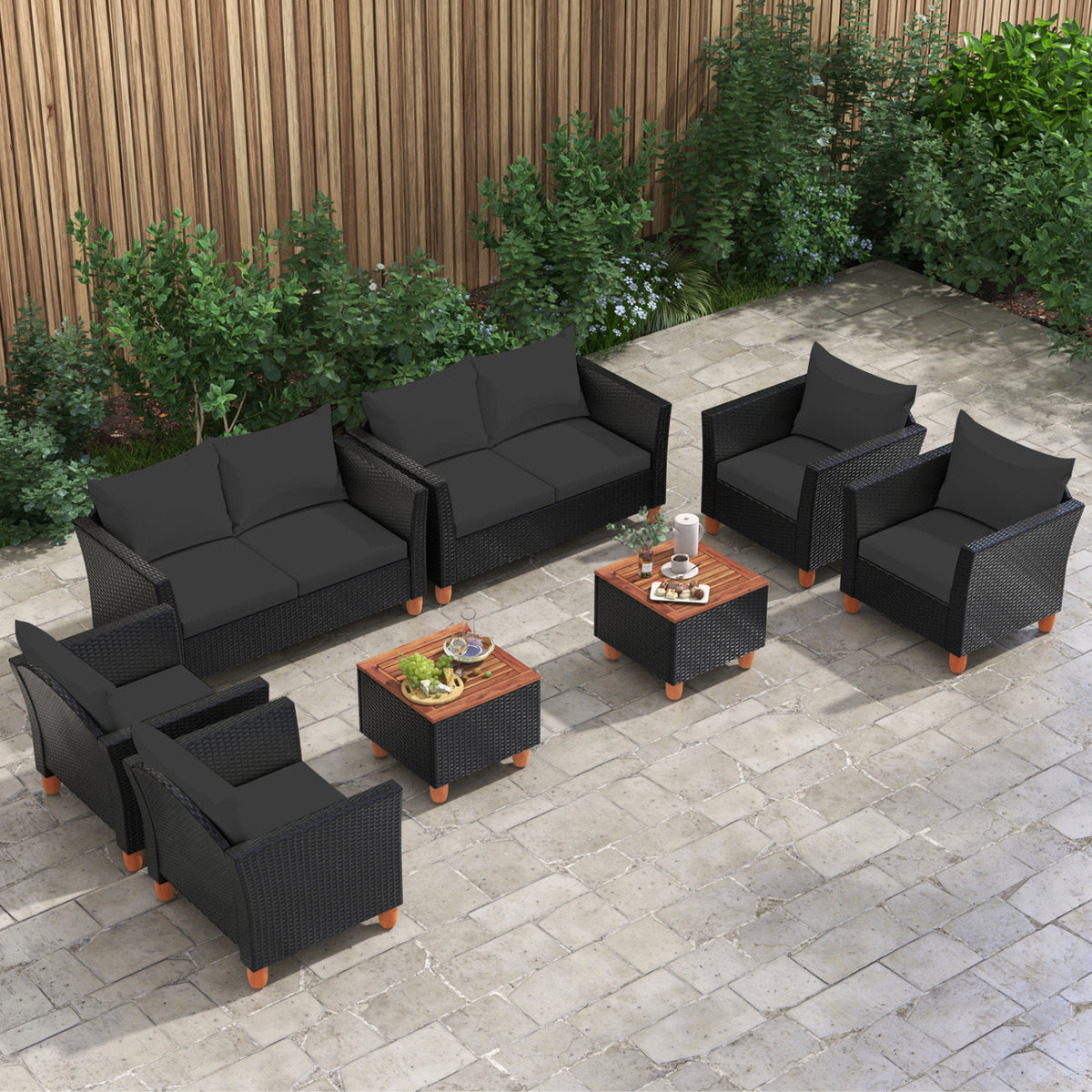 8 Pieces Outdoor Conversation Set with Storage Coffee Table