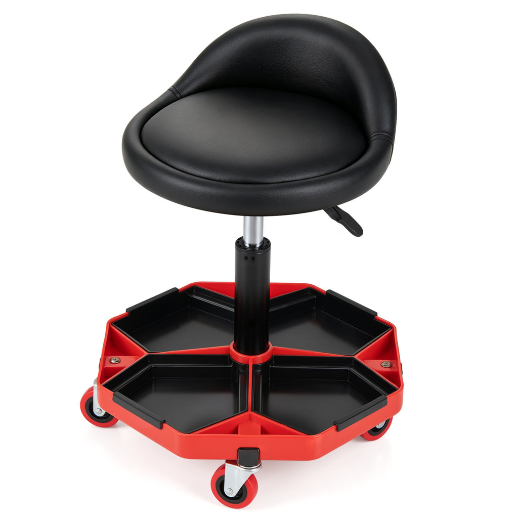 Rolling Garage Mechanic Stool with Tool Tray Storage and Padded Seat