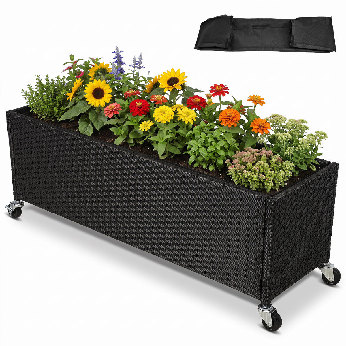 Set of 2 Raised Garden Bed PE Rattan Wicker Patio Planter Box with
