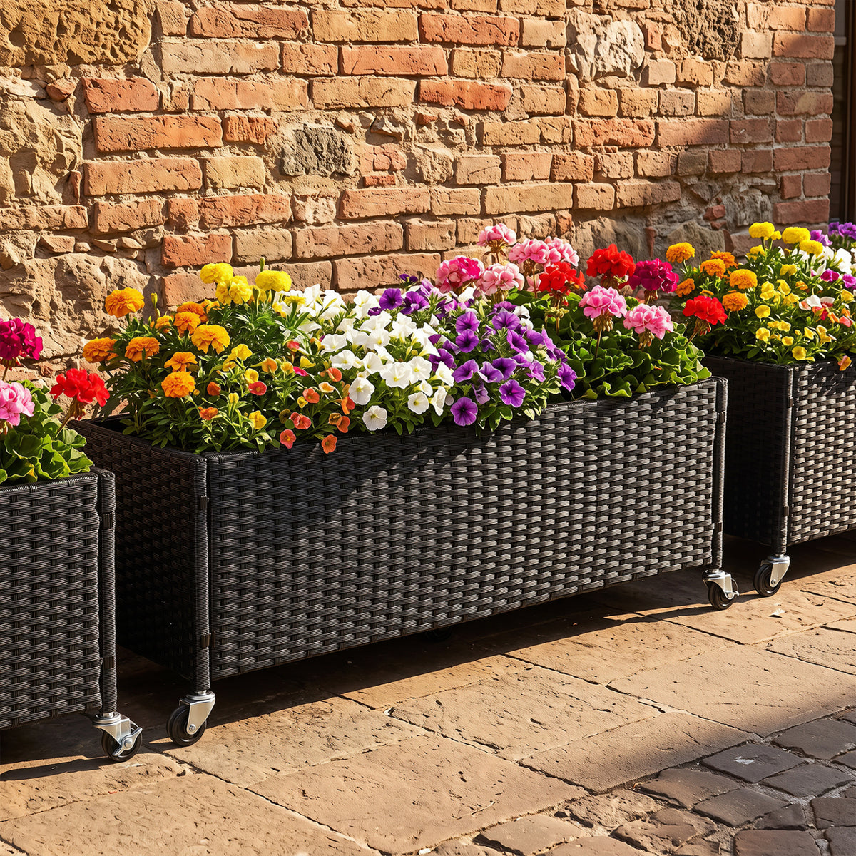 Raised Garden Bed PE Rattan Wicker Patio Planter Box with Liner and