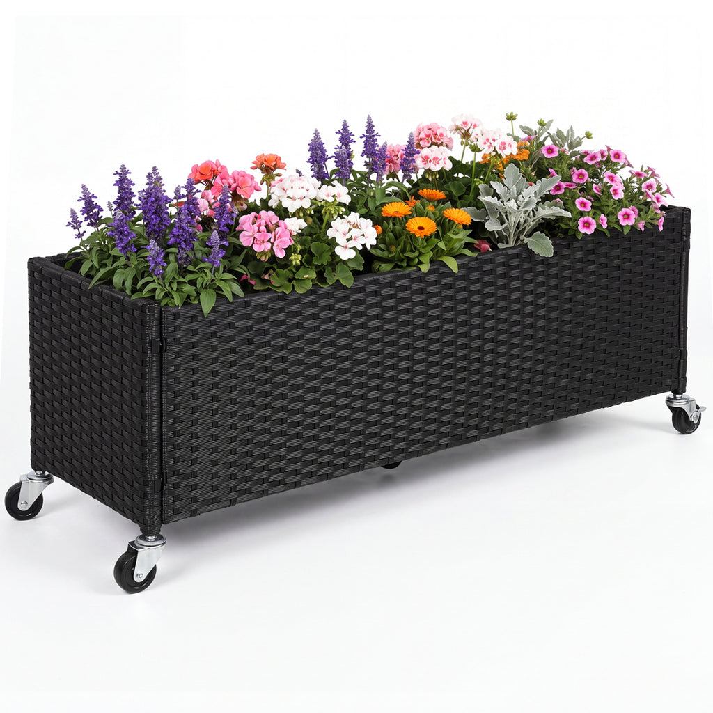 Raised Garden Bed PE Rattan Wicker Patio Planter Box with Liner and