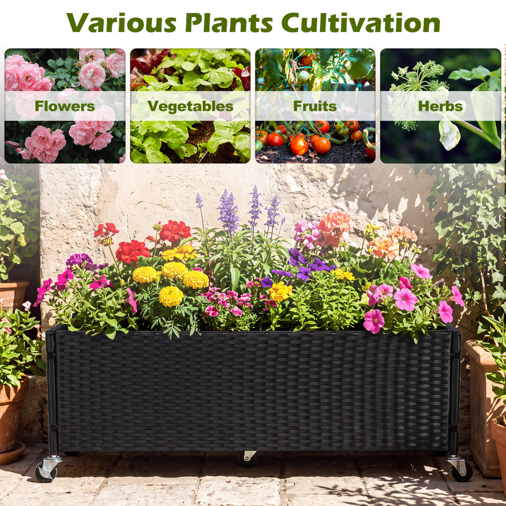 Set of 2 Raised Garden Bed PE Rattan Wicker Patio Planter Box with