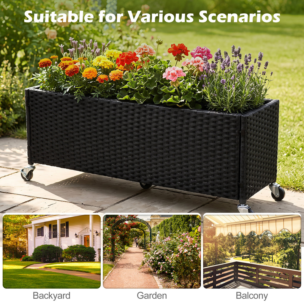 Set of 2 Raised Garden Bed PE Rattan Wicker Patio Planter Box with