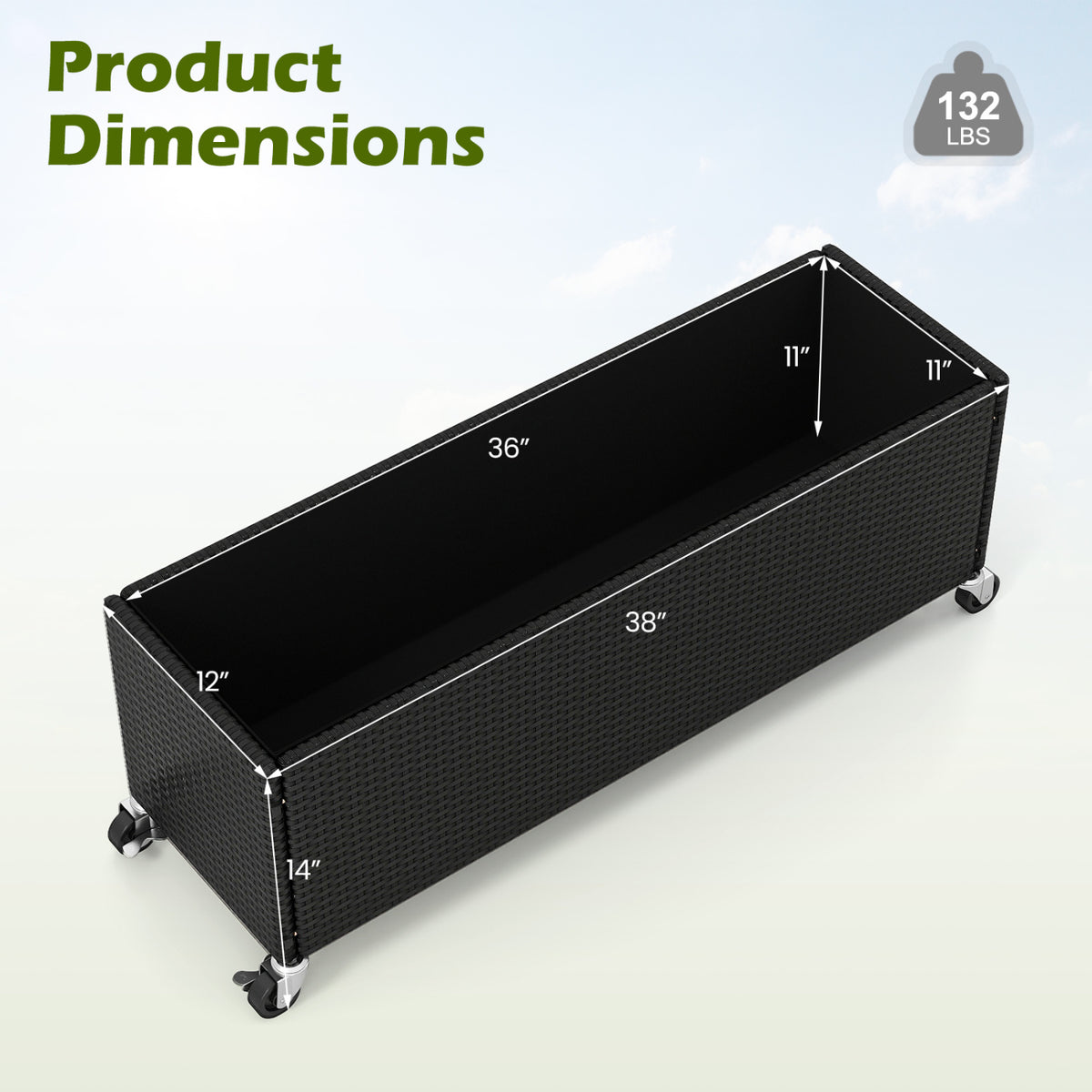 Set of 2 Raised Garden Bed PE Rattan Wicker Patio Planter Box with