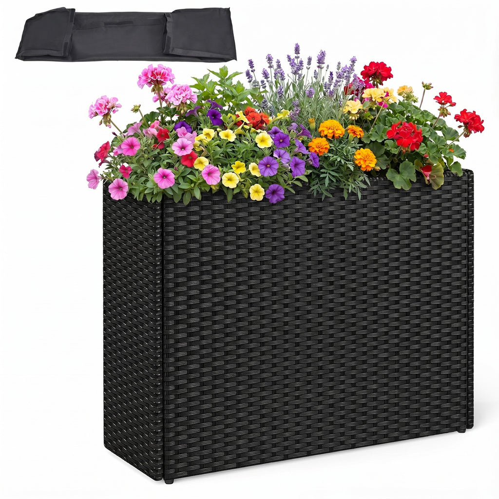 Set of 2 Raised Garden Bed PE Rattan Wicker Patio Planter Box with
