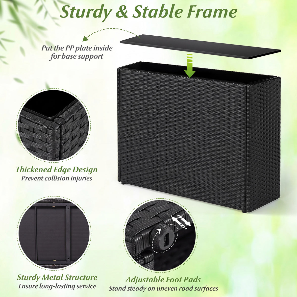Raised Garden Bed All-Weather PE Rattan Wicker Flowerpot with Liner